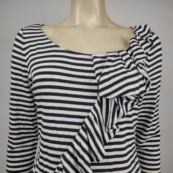 NWT WHBM White House Black Market striped 3/4 Asymmetrical ruffle tee Medium - Picture 2 of 10